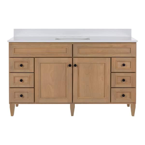 McKinlay 61 in. Single Sink Cashew Brown Freestanding Bath Vanity with White Ice Quartz Top Assembled