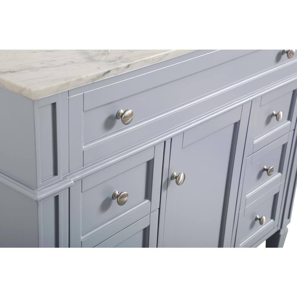 Gray Solid Wood and Marble Single Bathroom Vanity with Porcelain Sink