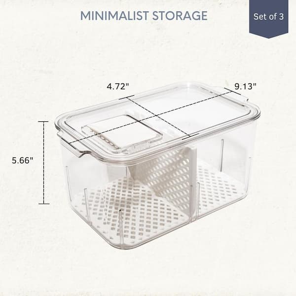 Acrylic Produce Food Storage Container Organizer with Divider and Vent