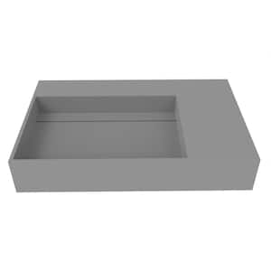 Juniper 30 in. Wall Mounted Solid Surface Left Side Basin Rectangle Bathroom Sink without Faucet Hole in Matte Gray