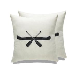 Rich Canvas Digital Print Black Cottage Icons 18 in. x 18 in. Throw Pillow  (Set of 2)