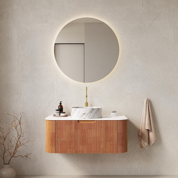 Ziyudura 36 in. Single Sink Floating Rough Oak Bath Vanity with