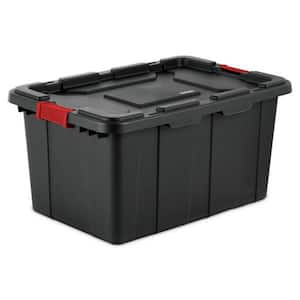 27-Gallon Durable Rugged Industrial Tote w/Red Latches in Black (4 Pack)