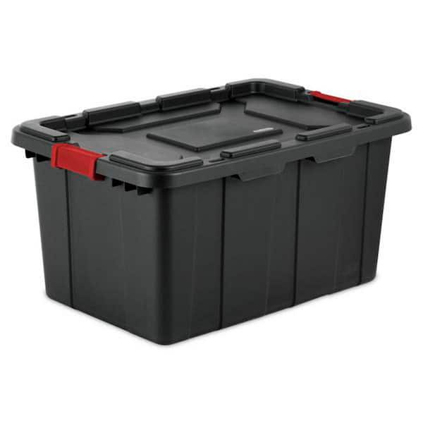 27-Gallon Durable Rugged Industrial Tote w/Red Latches in Black (4 Pack)