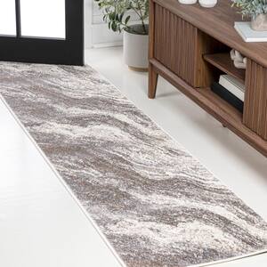 Kassia Brown/Gray 2 ft. x 8 ft. Contemporary Glam Abstract Marble Runner Rug