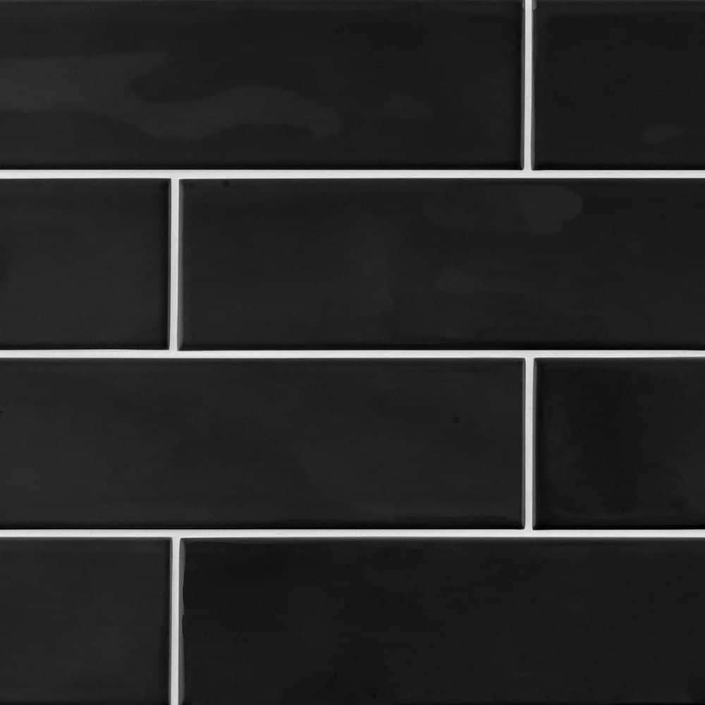 Jeffrey Court Gloss Black 2.5 in. x 10 in. Ceramic Wall Tile