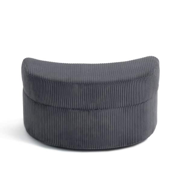 Uixe Modern Gray Corduroy Fabric Half Crescent Moon Storage Ottoman(Set of 1)