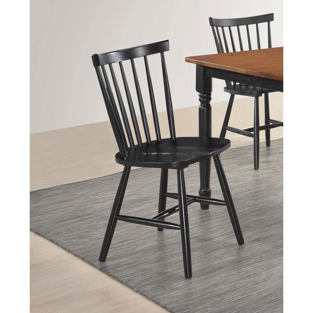 Black Solid Wood Windsor Side Chair Set with Slat Back