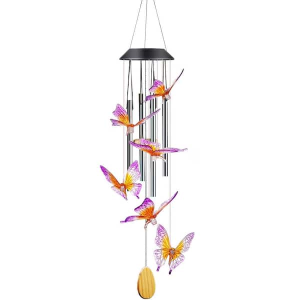 Unbranded Butterfly Solar Wind Chimes with Aluminum Tubes/Wind Chimes for Outside Color Changing