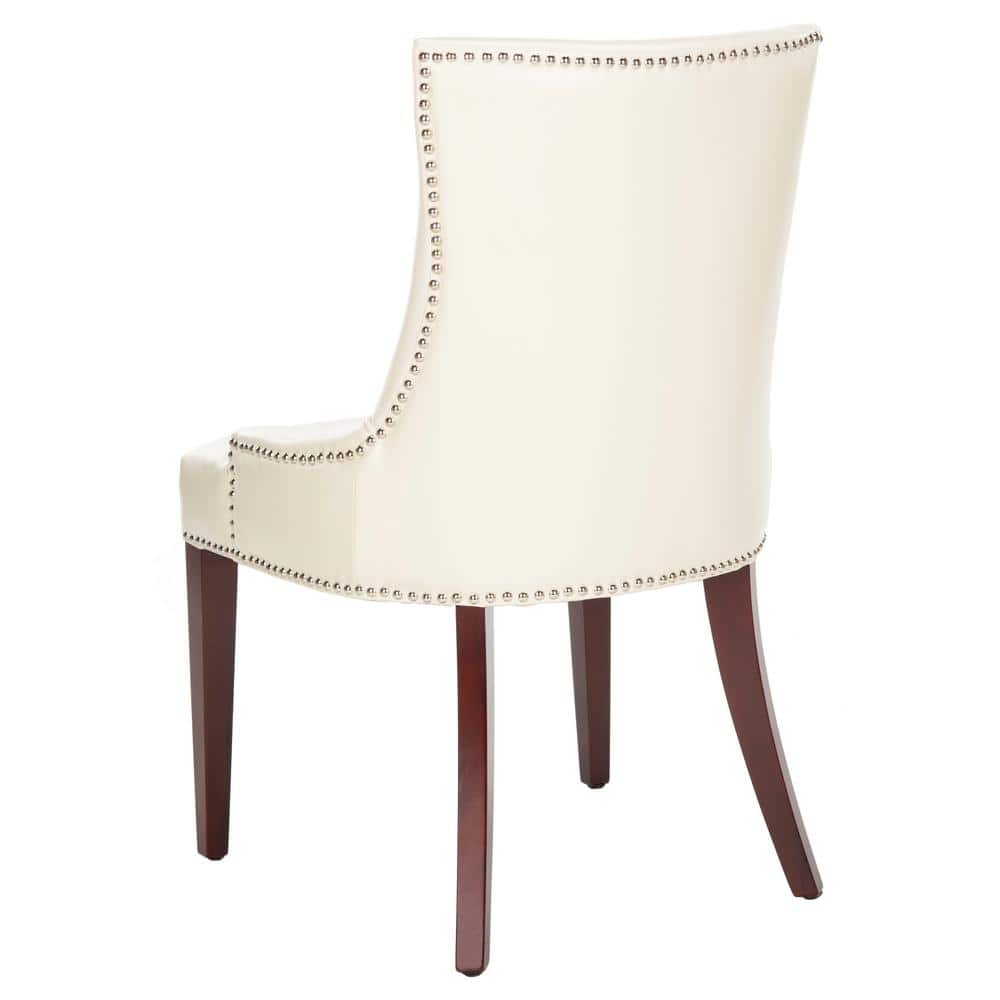Elegant Cream Leather Upholstered Parsons Side Chair with Birch Wood Legs