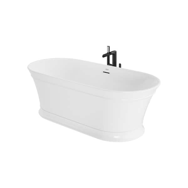 JACUZZI Serafina 67 in. x 31.5 in. Soaking Bathtub with Center Drain in White and Karina Freestanding Tub Filler in Matte Black