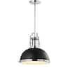 Homer 13 in. Black Chrome Adjustable Iron Glass Vintage Classic LED Kitchen Pendant