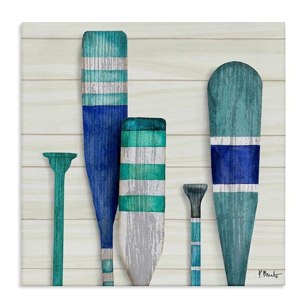 Port Oars Blue Green Striped Patterns by Paul Brent Unframed Graphic Art Print Coastal 17 in. x 17 in.