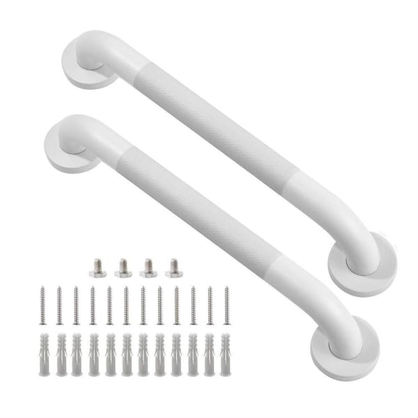 17 in. L x 2.3 in. W Concealed Screw Grab Bar Stainless Steel Anti-Slip for Bathtub and Shower, Seniors in White 2-Pack