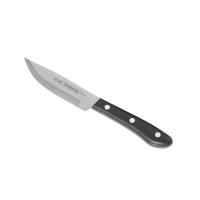 5 in High Carbon Steel Full Tang taper-ground blade with serrated edge Steak Knife with black polycarbonate handle