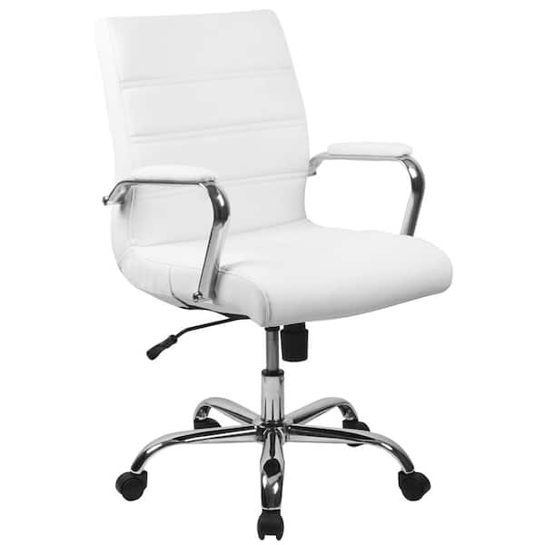 Flash Furniture Whitney Mid-Back Faux Leather Swivel Ergonomic Executive Office Chair in White