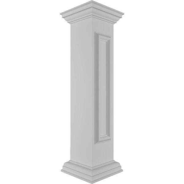 Ekena Millwork Straight 40 in. x 8 in. White Box Newel Post with Panel, Flat Capital and Base Trim (Installation Kit Included)
