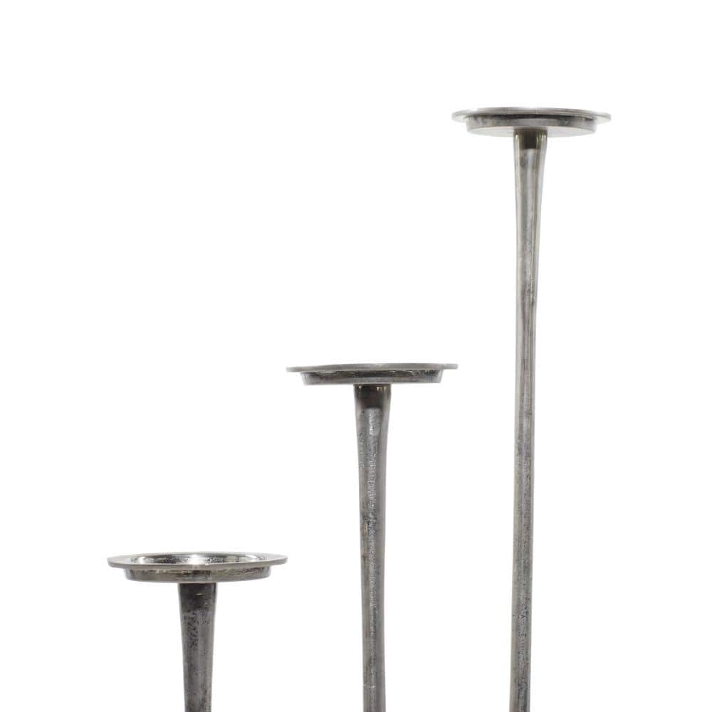 Elegant Trio Silver Aluminum Floor Candle Holders, Set of 3