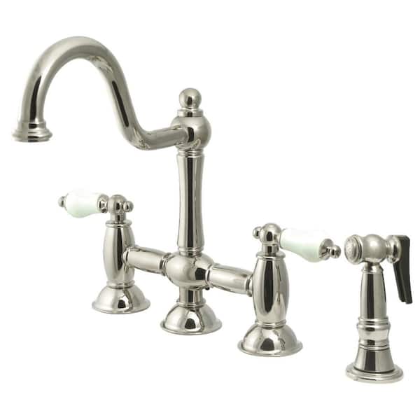 Restoration 2-Handle Bridge Kitchen Faucet in Brushed Nickel