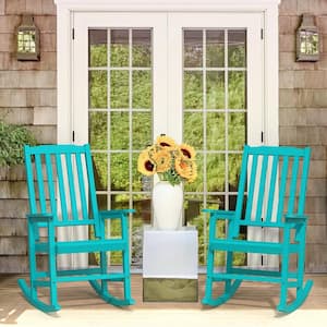Orson Lake Blue Acacia Wood Classic Adirondack Weather-Resistant Outdoor Porch Rocker Outdoor Rocking Chair (Set of 2)