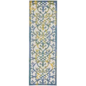 Charlie 2 X 6 ft. Ivory and Blue Moroccan Indoor/Outdoor Area Rug