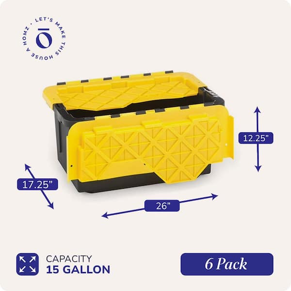 HOMZ Durabilt 15 Gal. Tough Flip Lid Storage Tote in Black/Yellow