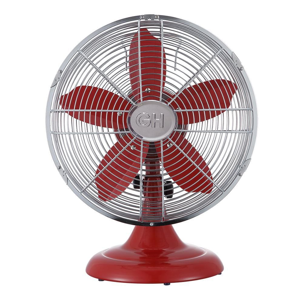 GOOD HOUSEKEEPING Retro 12 in. All-Metal Table/Desk Fan with 3-Speed Settings, Wide Oscillation, and Carrying Handle in Crimson Red