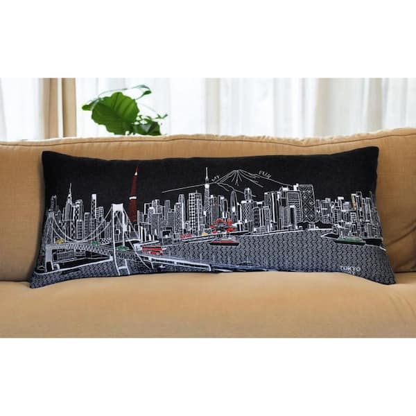 HomeRoots Black, Gray, White Solid Polyester 14 in. x 35 in. Throw Pillow