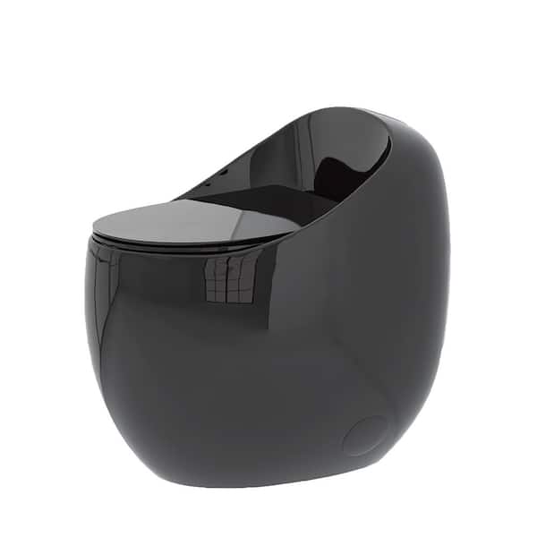 1.28 GPF 1-Piece Single Flush Egg Round Shape Toilet in Black