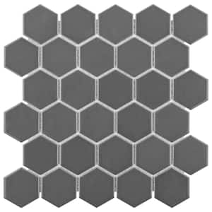 Metro 2 in. Hex Glossy Grey 11-1/8 in. x 12-5/8 in. Porcelain Mosaic Tile (10.0 sq. ft./Case)