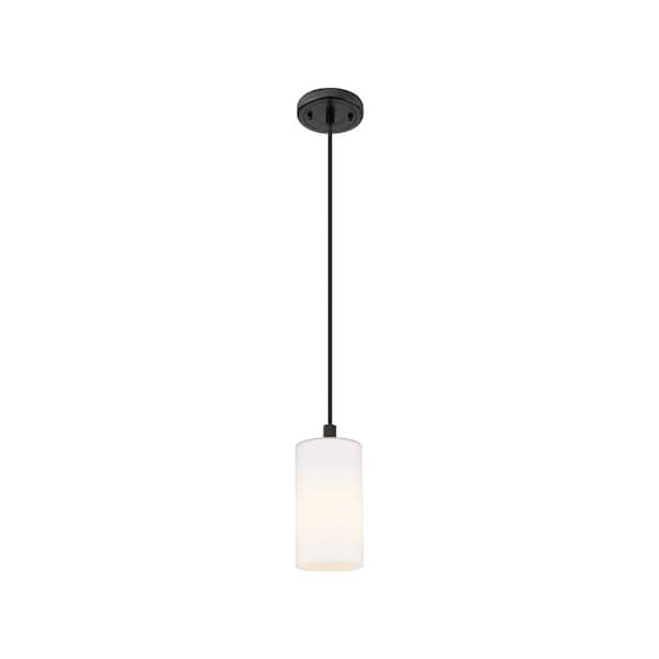 Innovations Crown Point 100-Watt 1 Light Matte Black Shaded Pendant Light with Frosted glass Frosted Glass Shade