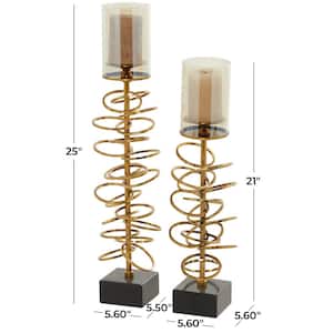 Gold Stainless Steel Open Ring Stand Pillar Hurricane Lamp (Set of 2)
