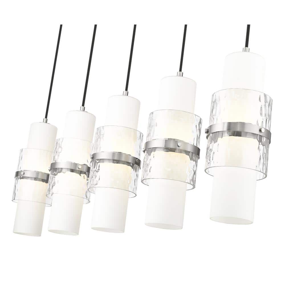 Brushed Nickel 5-Light Linear Chandelier with Etched Opal Glass Shades