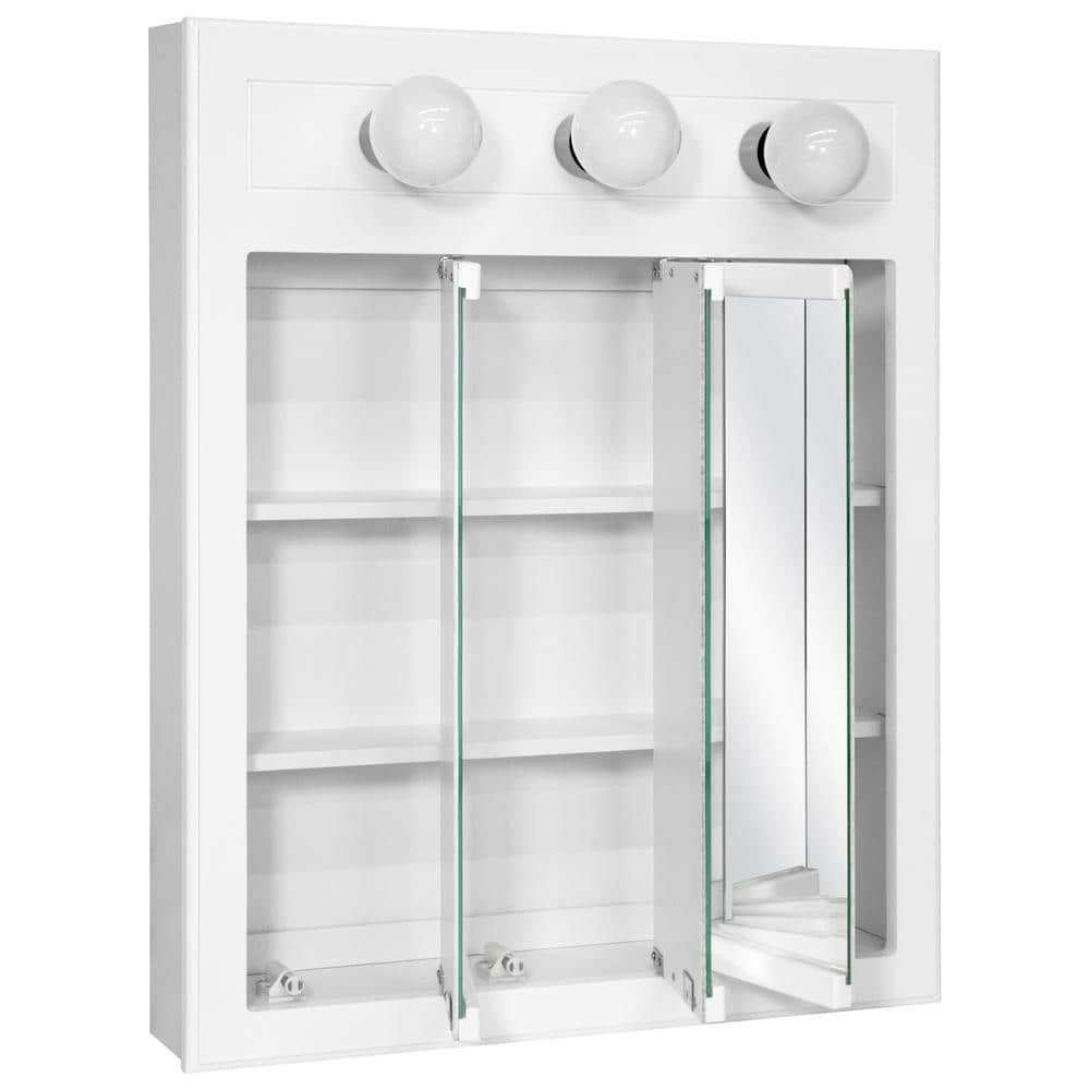 Concord 24-Inch White Gloss Wood Medicine Cabinet with Mirror and Lights