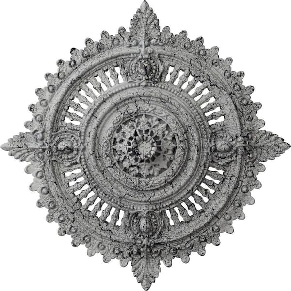 Ekena Millwork 4 in. x 29-1/8 in. x 29-1/8 in. Polyurethane Haylynn Ceiling Medallion, Ultra Pure White Crackle