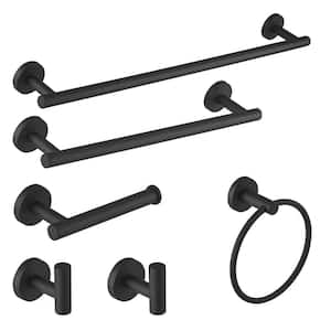 6-Piece Modern Bath Hardware Set with Towel Ring Toilet Paper Holder Towel Hook and Towel Bar Wall Mount in Matte Black