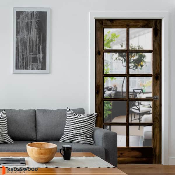 36in.x80in. Left-Hand 10Lite Clear Glass Black Stain Alder Wood Assembly Required Interior Door Kit w/QuickAssemble Jamb