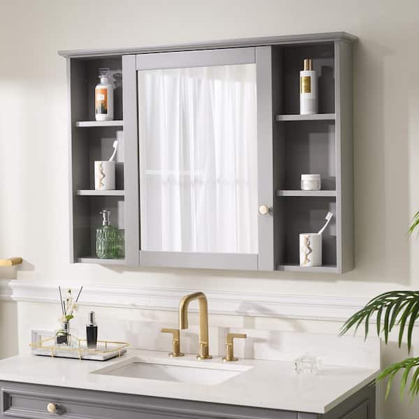 WELLFOR 42 in. W x 30 in. H Rectangular Titanium Gray Wood Surface 