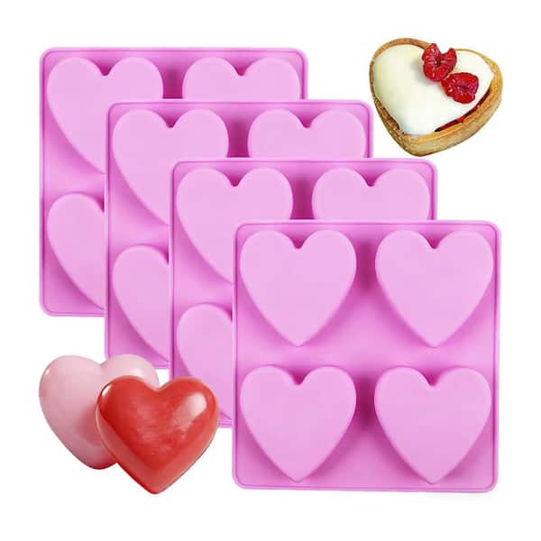 Heart Series Silicone 4 Pack Food Grade Non-Stick Pink Soap Mold with 16 Cavities for DIY Cake Jelly Candy
