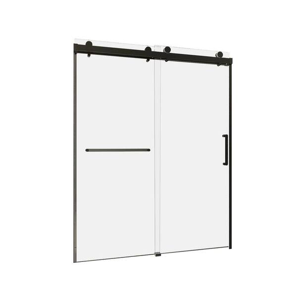Unbranded - 59 in. W x 76 in. H Frameless Double Sliding Shower Door in Matt Black with Clear Tempered Glass