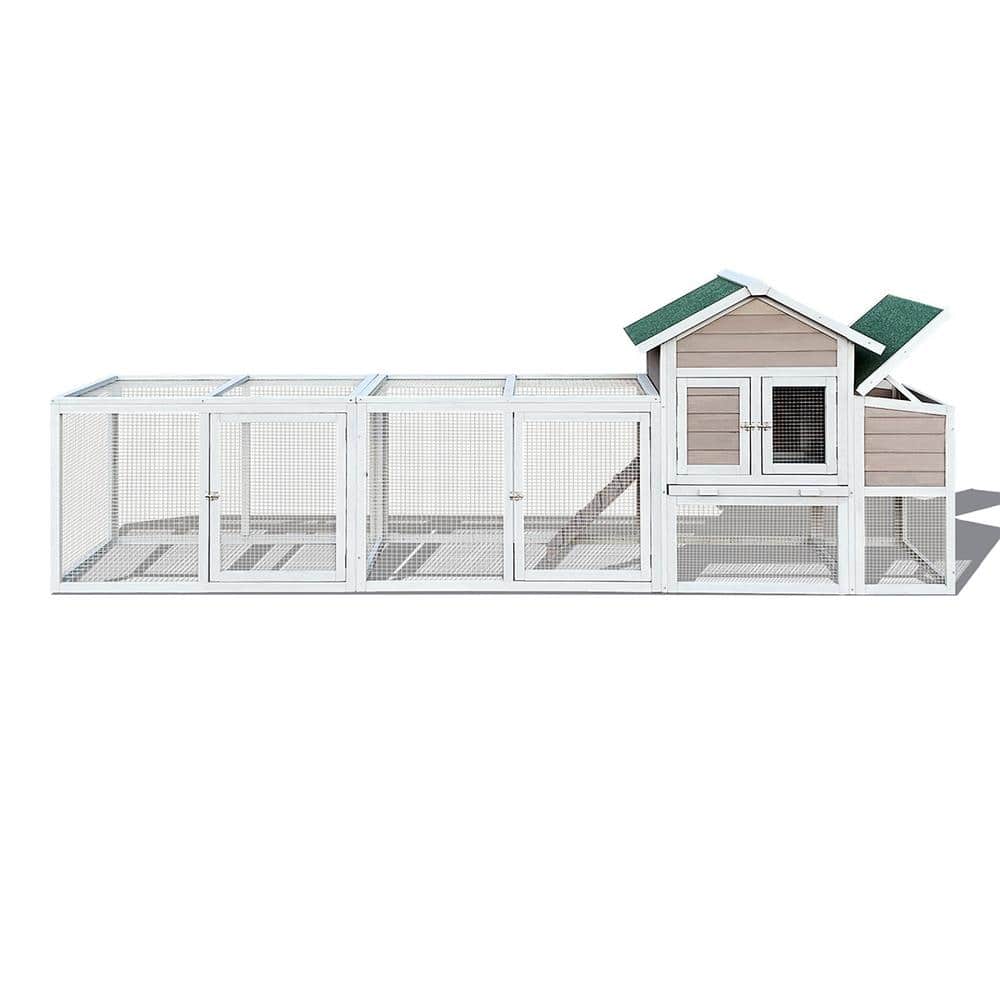 122 in. Large Gray Wood Chicken Coop Hen House Pet Rabbit Hutch Wooden Pet 
