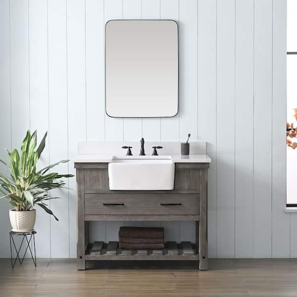 SUDIO Wesley 42 in. W x 22 in. D Bath Vanity in Weathered Gray with Engineered Stone Top in Ariston White with White Sink