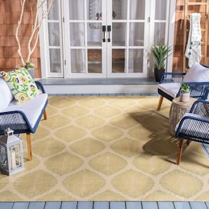 Courtyard Green/Ivory 8 ft. x 11 ft. Leaf Geometric Indoor/Outdoor Patio  Area Rug