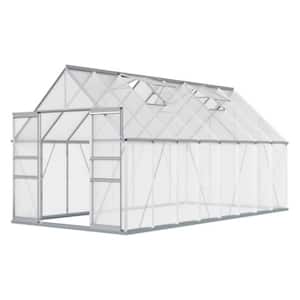 8 ft. W x 16 ft. D x 8 ft. H Walk-in Polycarbonate GREENHOUSE in White with Roof Vent, Sliding Doors for Garden Backyard