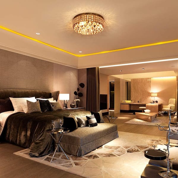 Jackson 15 in. 4-Light Bronze Crystal Modern Flush Mount Lighting Hallway Bedroom Laundry Ceiling Lights Fixtures