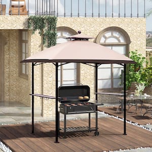5 ft. x 8 ft. Grill Outdoor Patio Grill Gzebos with Ventilation Double Arc Top, Beige