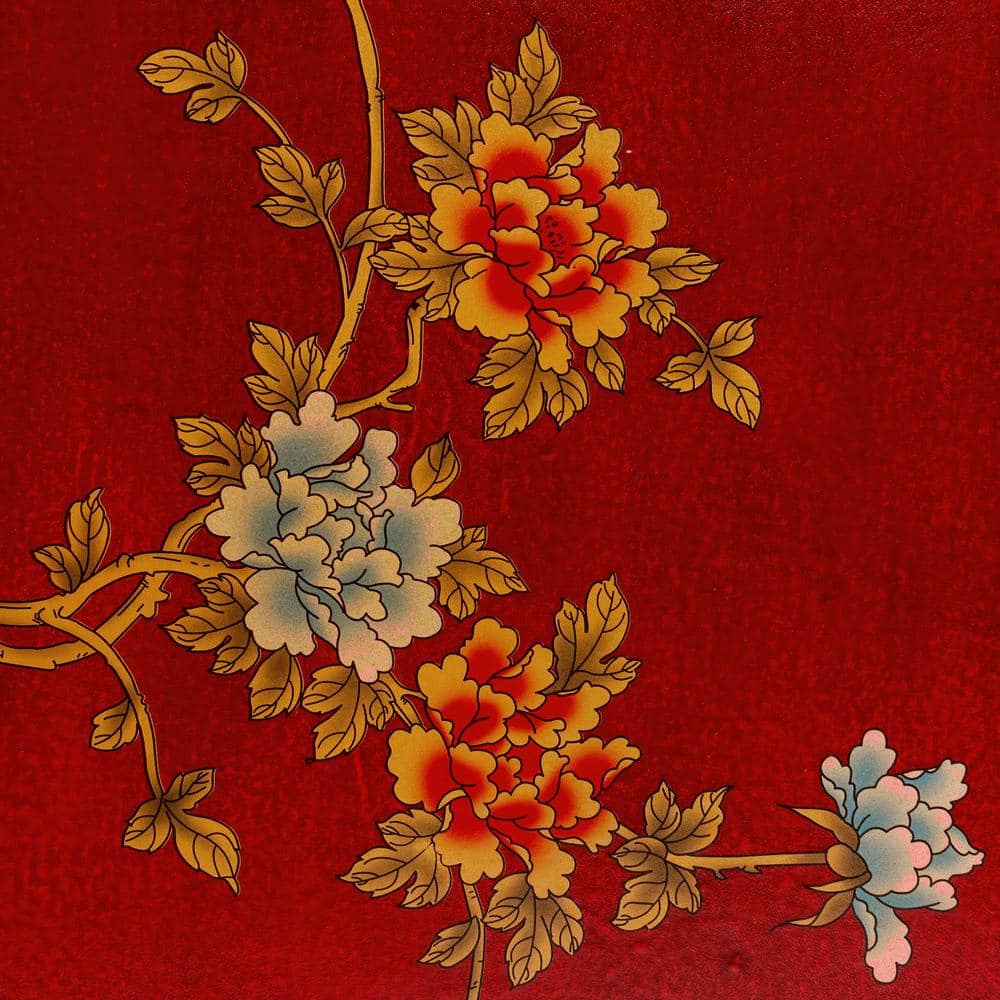Hand-Painted Red and Gold Lacquer Wood Accent Cabinet