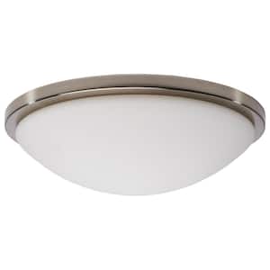Button 17 in. Brushed Nickel Contemporary Flush Mount with Frosted Glass Shade and Integrated LED Included