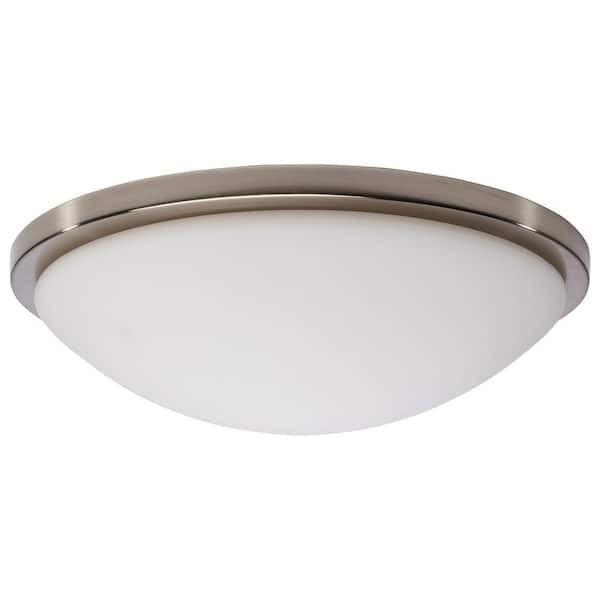SATCO Button 17 in. Brushed Nickel Contemporary Flush Mount with Frosted Glass Shade and Integrated LED Included