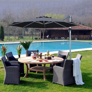11 ft. Cantilever Offset Patio Umbrella 360° Rotation Aluminum Tilt in Grey